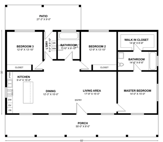 BCO-40100 Barndominium House Plan