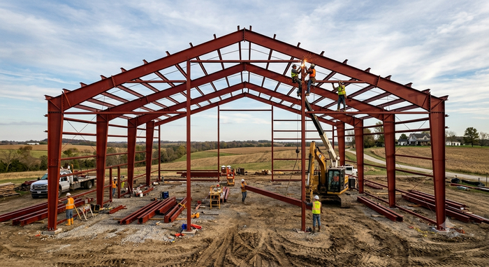 Red Iron Steel Frame - Columns & Trusses
