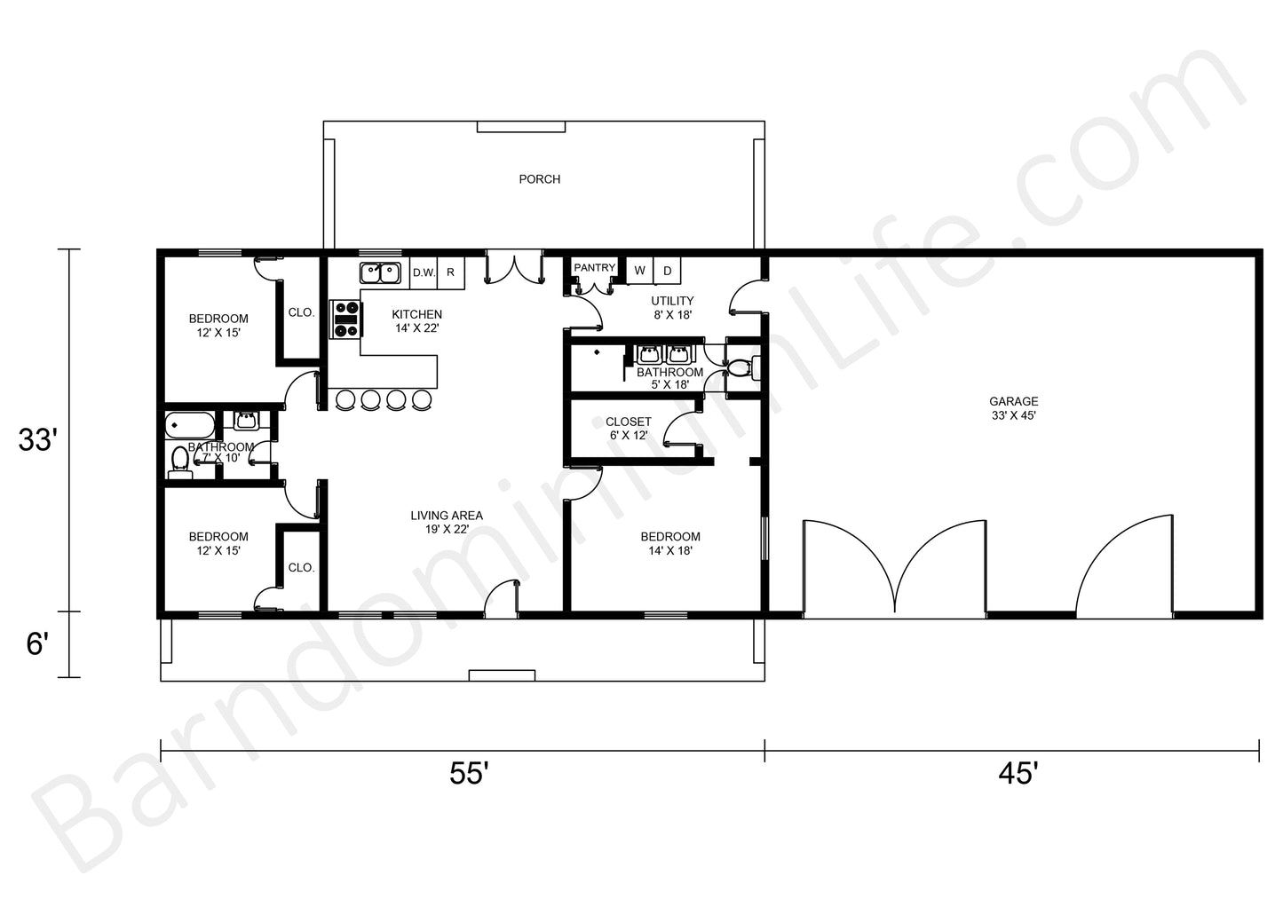 PL-62001 Greenbrush Barndominium House Plan